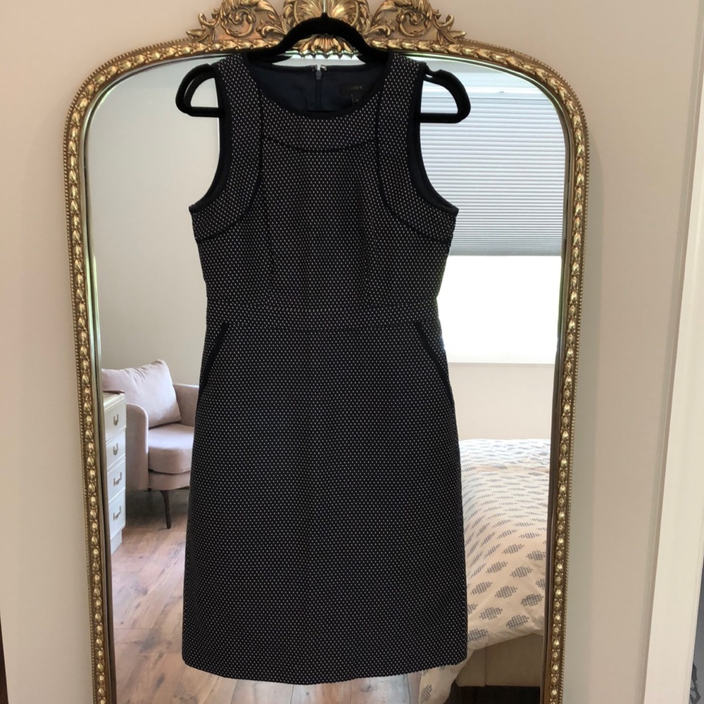 J.Crew Navy Polka Dot Sheath Dress Size 6